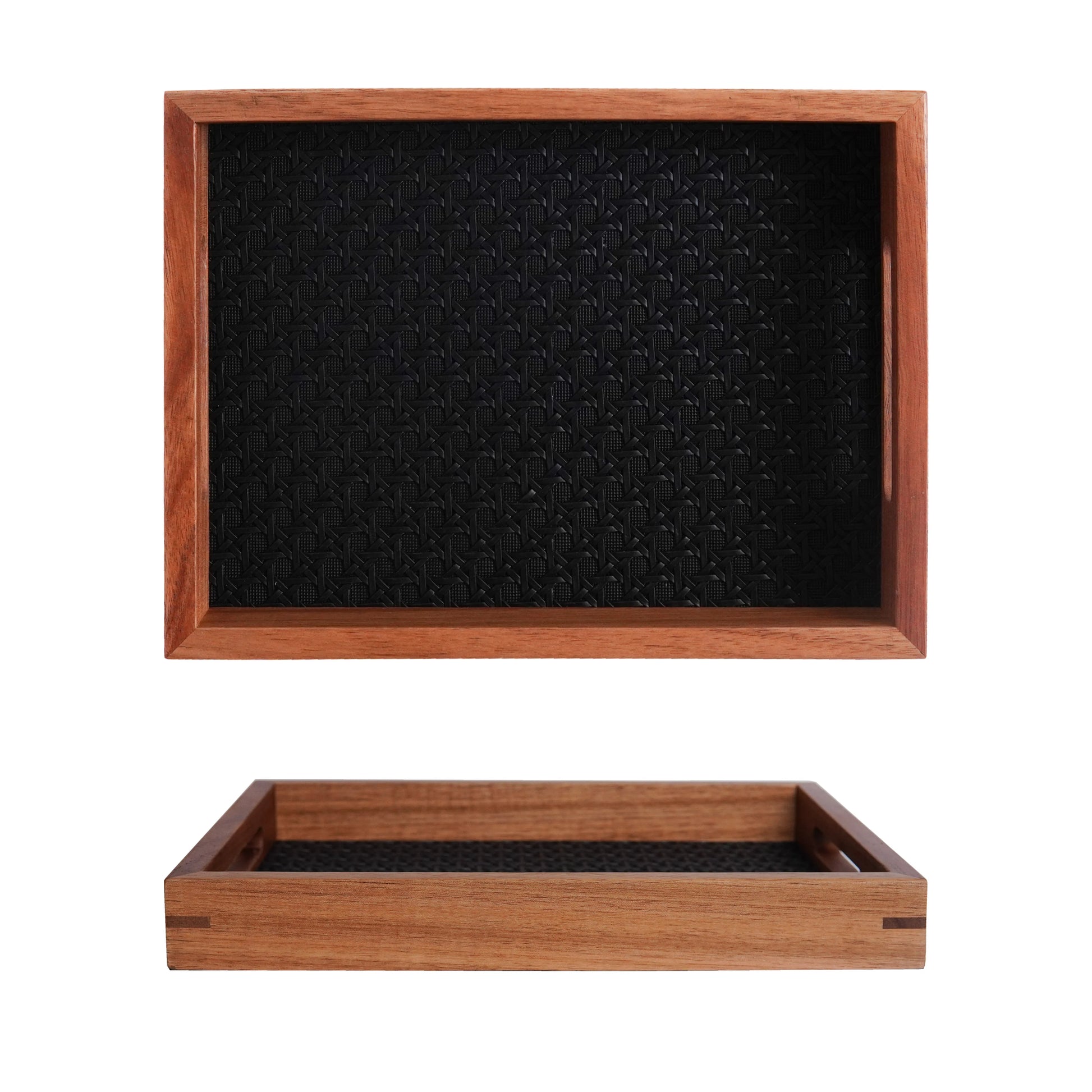 Leder-Tablett mit Bambusmuster & Akazienholz – Dekoratives Schmuck- & Aromatherapie-Tablett für Zuhause & Geschenkideen Kaufschwan® Schwarz-M
