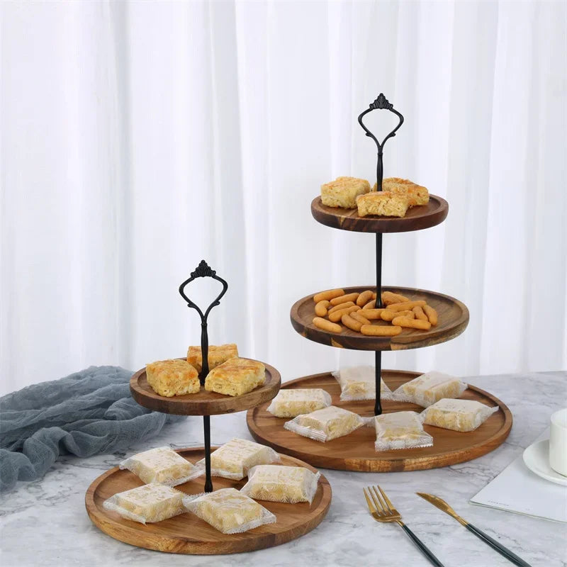 2/3-stufiger Abnehmbarer Kuchenständer – Holz Snack- & Trockenfrüchte Tablett | Dessert-, Süßigkeiten- & Cupcake Display Kaufschwan®