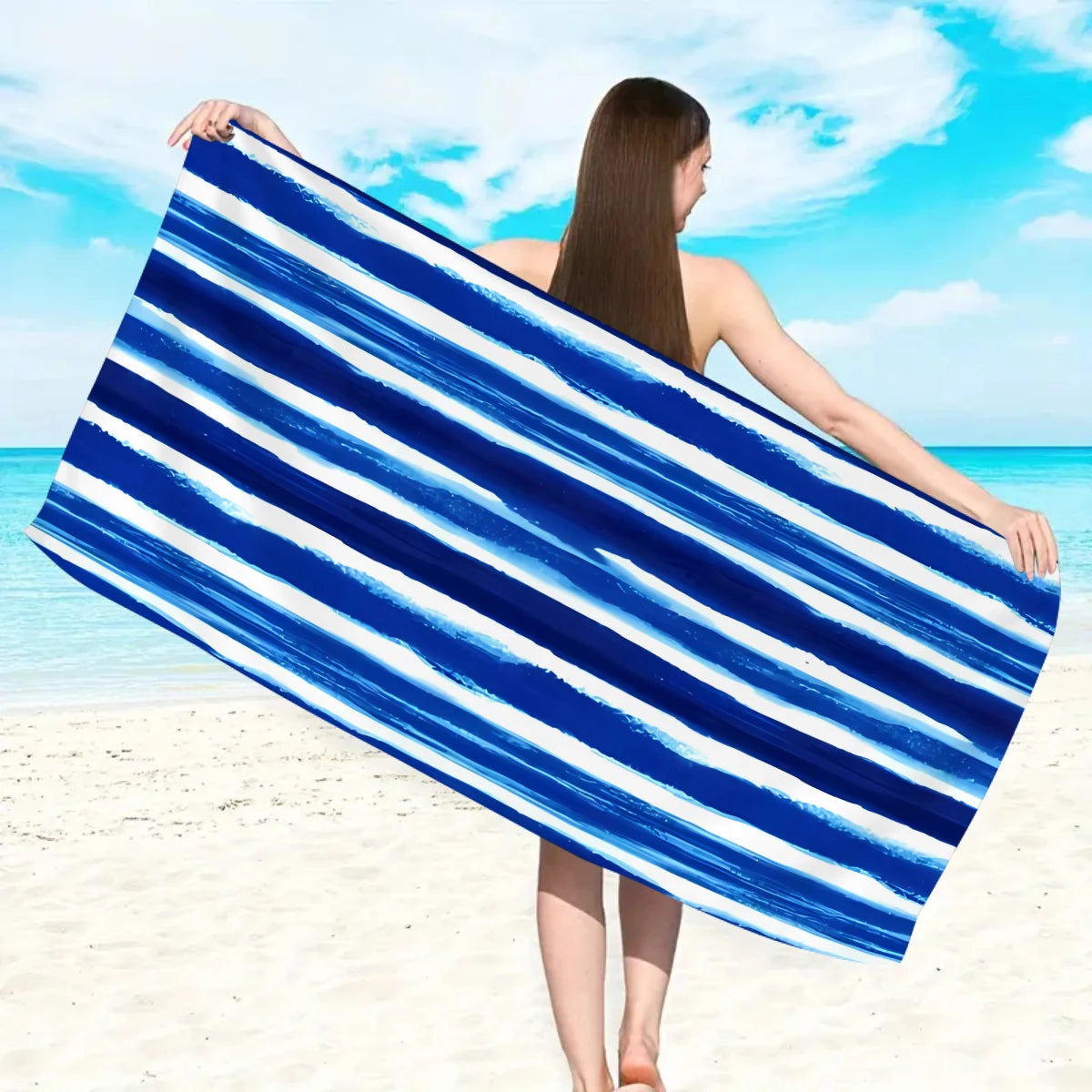 Modisches Großes Gestreiftes Strandtuch – Schnell Trocknend & Saugfähig | Weiches Schwimm- & Badehandtuch in Mehreren Farben Kaufschwan®