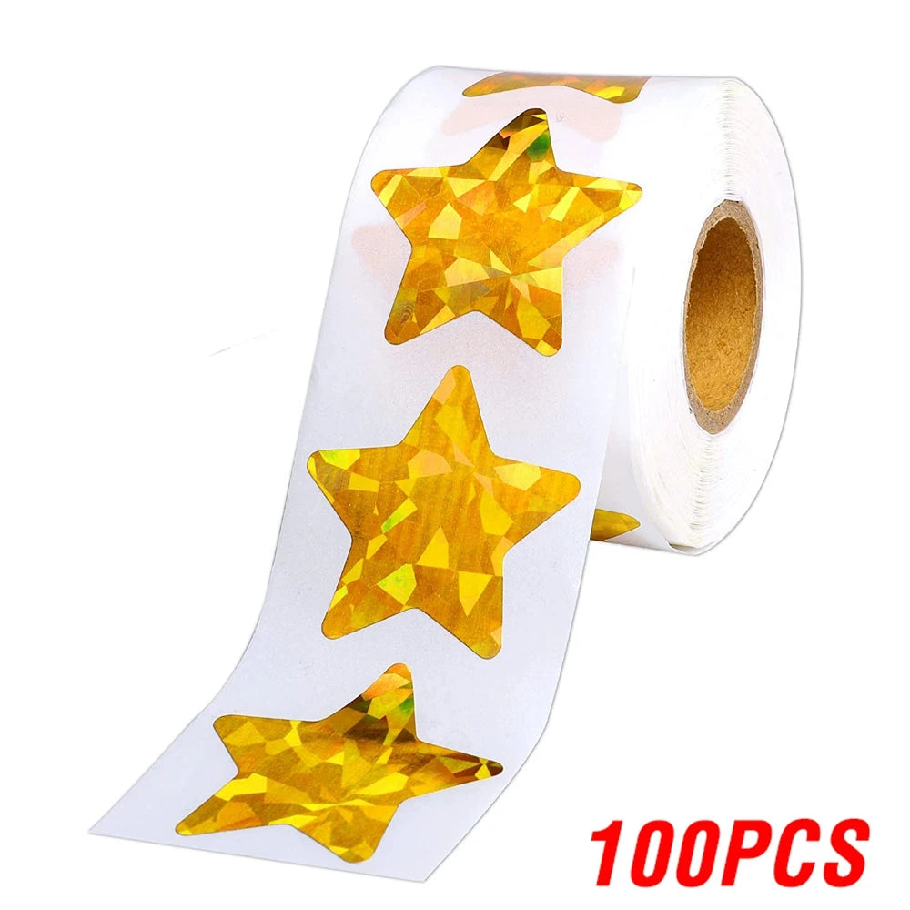 50–500 Stück Silberne Folien-Sternaufkleber – Holografische Belohnungs-Sticker für Kinder, Lehrer & Bastelarbeiten | Glänzende Sterne für Dekoration & Unterricht Kaufschwan® Gold-100 Stück