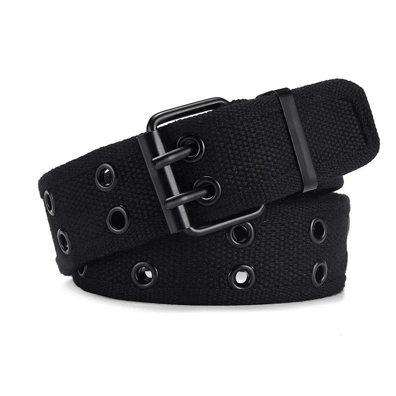 Herren Canvas Gürtel – Schlanker Taktischer Gürtel | Doppeldornschließe Modischer Gürtel für Jeans, Arbeit & Freizeit Kaufschwan® Schwarz 110cm