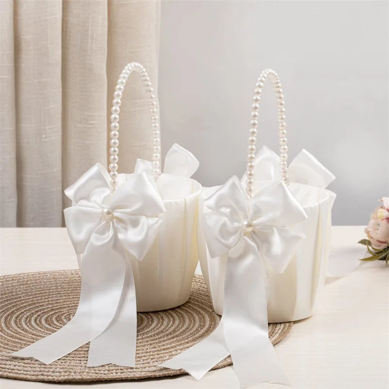 Satin Perlen Blumenkorb – Eleganter Hochzeitskorb für Blumenmädchen und Ringe Kaufschwan®