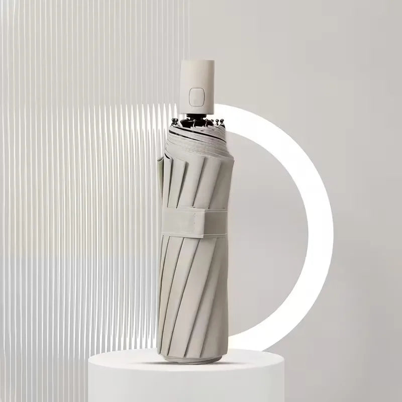 16-Streben Automatikschirm – Winddichter Doppel-Lagen Fiberglas-Rahmen, UPF Sonnenschutz, Tragbarer Minimalistischer Sonnenschutzschirm Kaufschwan® Grau