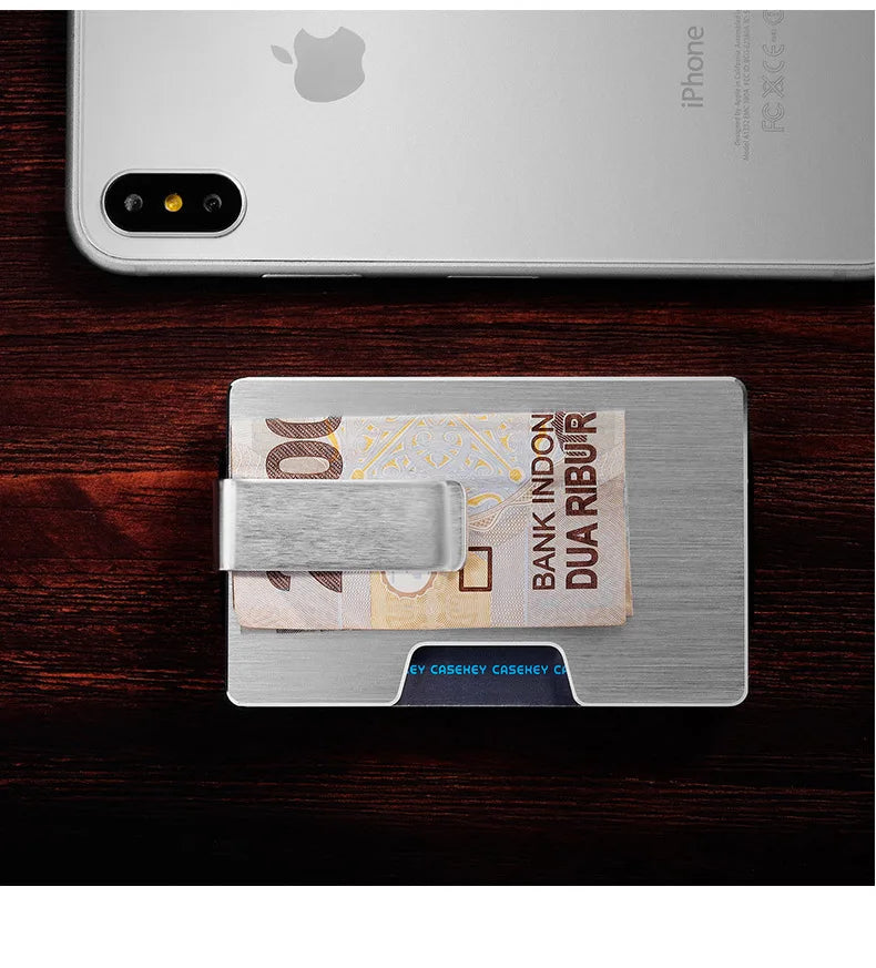 RFID Kreditkartenhalter – Minimalistische Schlanke Metall Geldbörse mit Geldklammer | Luxus Edelstahl & Aluminium Mini Kartenetui für Herren Kaufschwan®