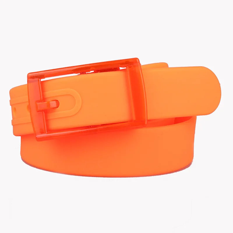 Hochwertiger Silikongürtel – Unisex 3,5×116 cm Bonbonfarbener Gürtel | Verstellbarer Kunststoffverschluss Modegürtel für Damen & Herren Kaufschwan® Orange