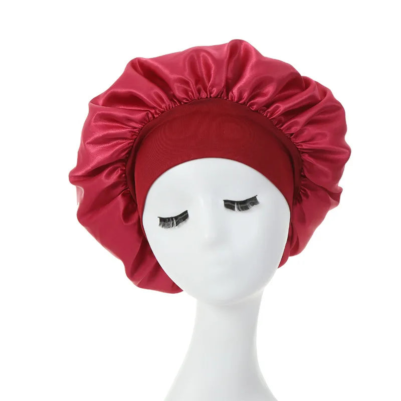 Doppellagige Satin-Schlafhaube für Damen – Verstellbare Seidige Nachthaube für Lockiges Haar und Haarpflege