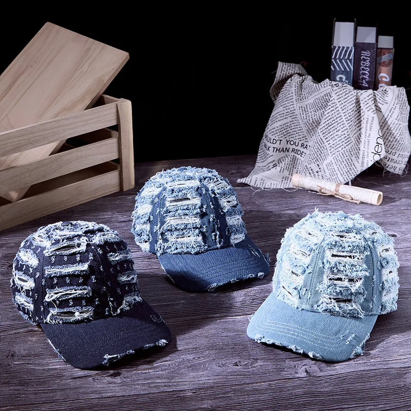 Denim Baseballkappe | Vintage Ripped Style Baseballcap | Cool Hip Hop Snapback Caps für Herren & Damen Kaufschwan®