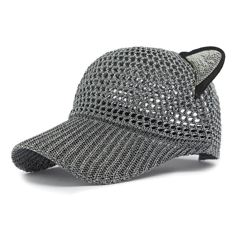 Damen Niedliche Katzenohren Mesh Baseballkappe | Verstellbare Sonnenschutz Baseballcap Kaufschwan® Grau