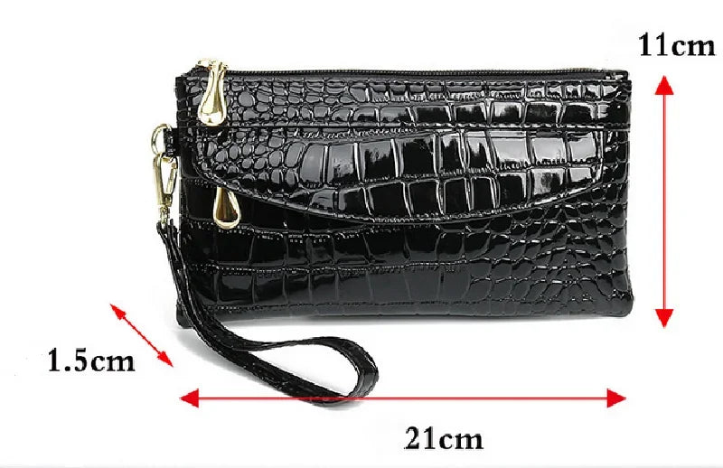 Damen Langbörse aus Leder – Doppelreißverschluss Clutch Tasche | Elegante Krokodil Muster Geldbörse in Rot Kaufschwan®