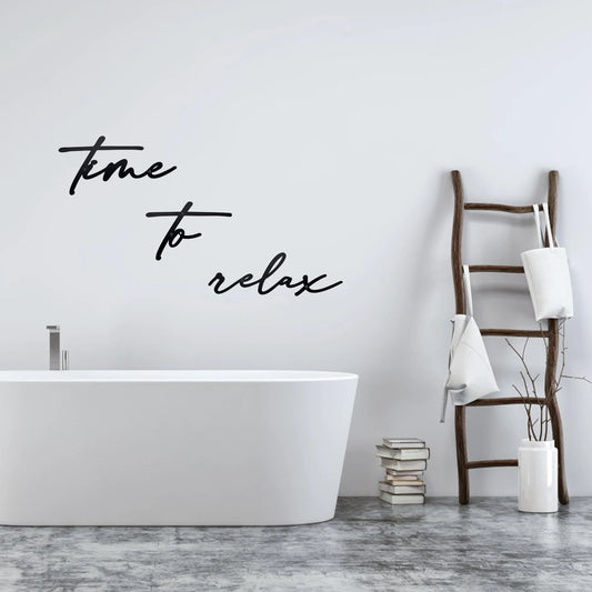 Time to Relax Metall Wanddeko – Schwarzes Landhaus Badezimmer Schild Kaufschwan®
