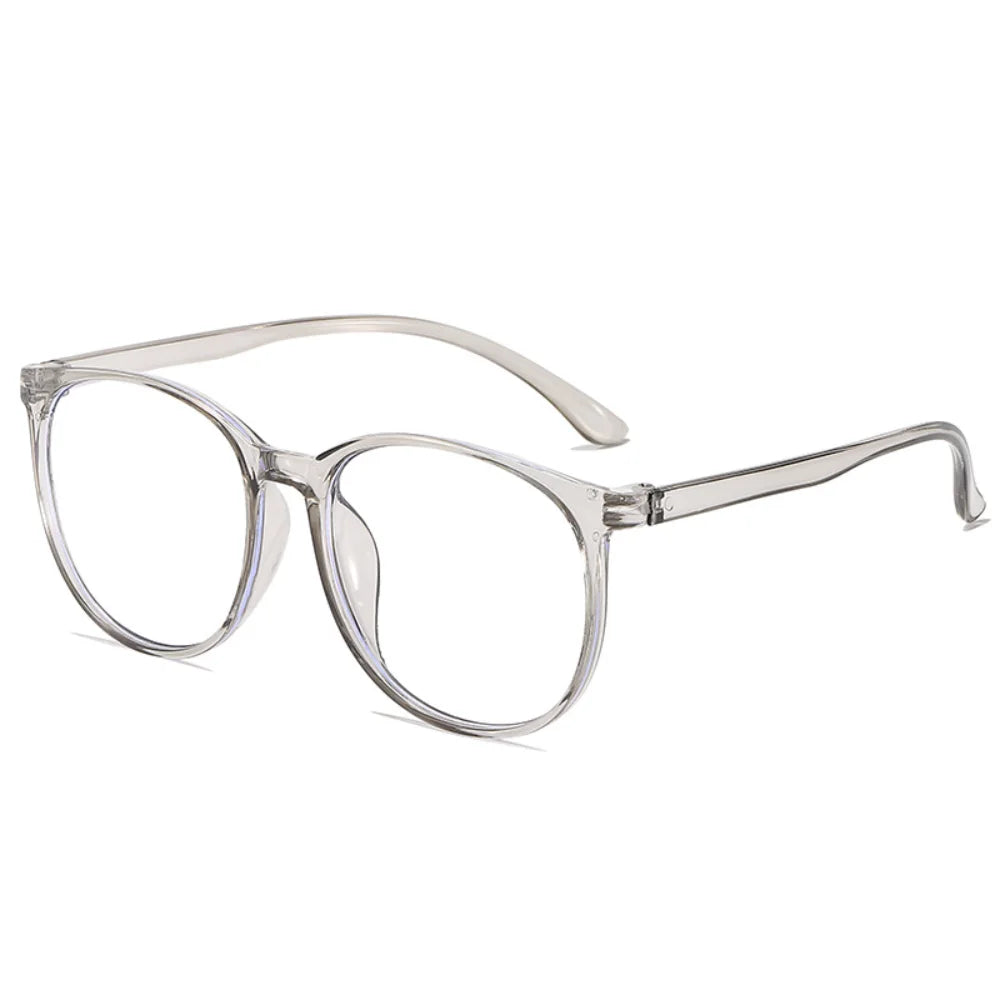 Transparente Große Damenbrille – Runde Anti-Blau-Licht Computerbrille | Flache Optische Gläser für Augenschutz & Alltag Kaufschwan® Grau