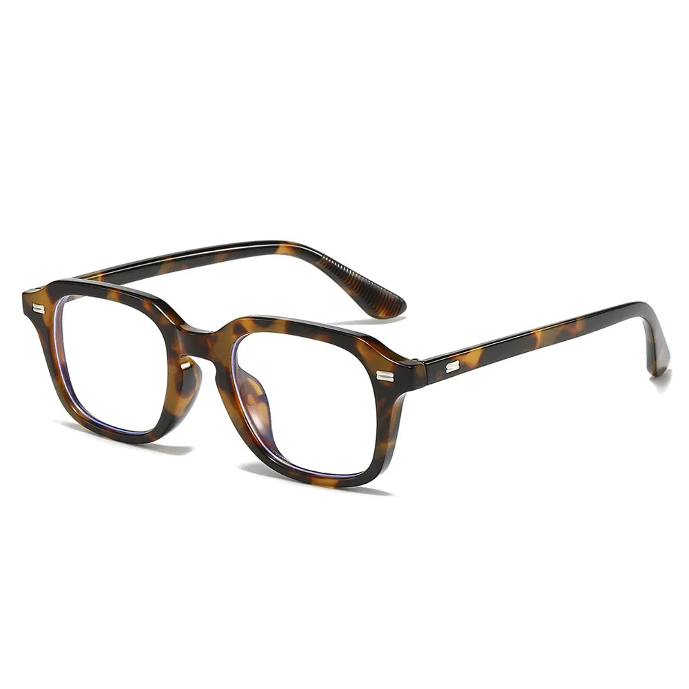 Quadratische Anti-Blau-Licht Brille – Unisex Transparentes Gestell für Damen & Herren | Modische Computerbrille mit Nieten-Design Kaufschwan® Leopard