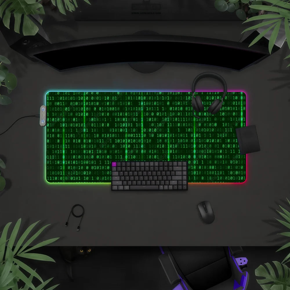 Hacker Code Art RGB LED Mauspad – Großes XXL Rutschfestes Gaming Schreibtischmatte aus Gummi für Tastatur und Computer Kaufschwan®