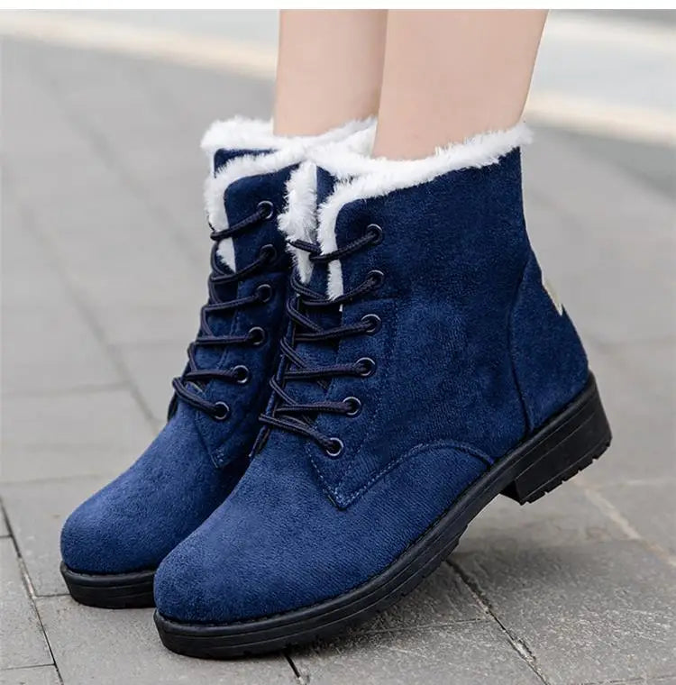 Damen Schneestiefel – Flache Plateau Winter Schuhe | Warme Kunstfell Gefütterte Plüsch Stiefel für Damen | Bequeme Winter Schuhe Kaufschwan®