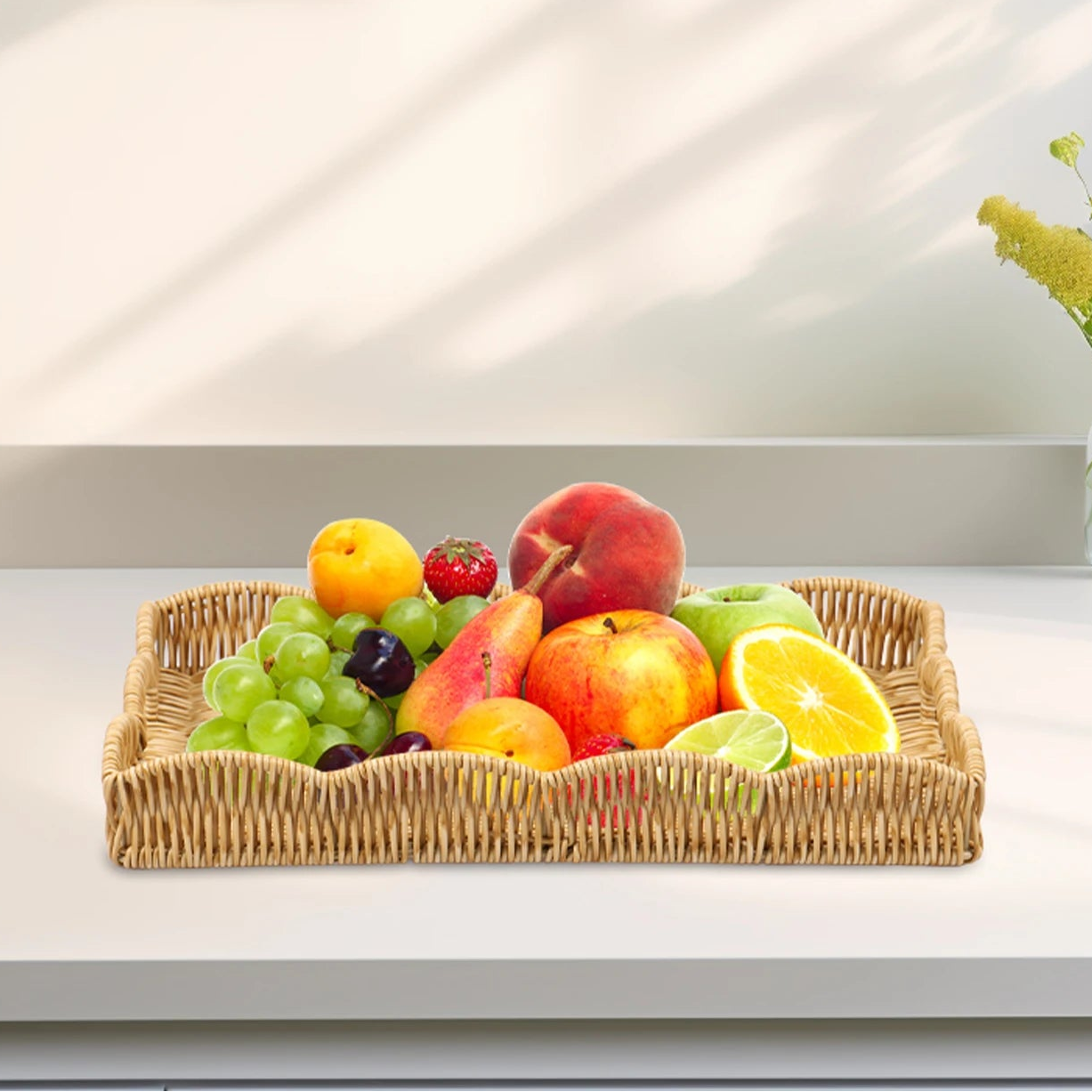 Rechteckiges Tablett in Rattan-Optik – Vintage Dekoratives Serviertablett, Multifunktionales Ordnungs- & Ablage-Tablett Kaufschwan®