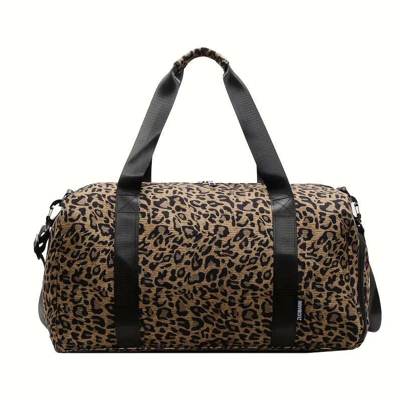 Modische Damen Leopardenmuster Tote Bag – Große Reisetasche Weekender & Overnight Bag mit Schuhfach Kaufschwan® Braun