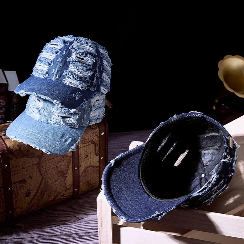 Denim Baseballkappe | Vintage Ripped Style Baseballcap | Cool Hip Hop Snapback Caps für Herren & Damen Kaufschwan®