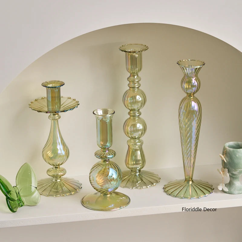 Floriddle Retro Kerzenständer – Hohe Stabkerzenhalter im Glasvasen-Stil für Zuhause, Party & Hochzeitsdekoration Kaufschwan®
