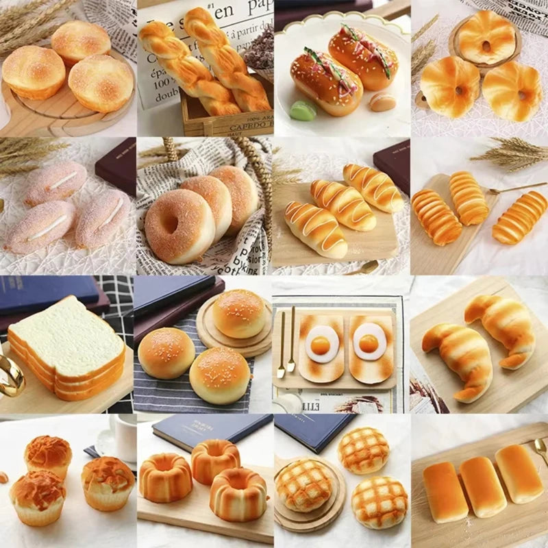 Squishy Lebensmittel-Simulationsspielzeug – Langsam Aufgehende Donut-, Croissant-, Brötchen-, Toastbrot-, Waffel- & Baguette-Knautschspielzeuge