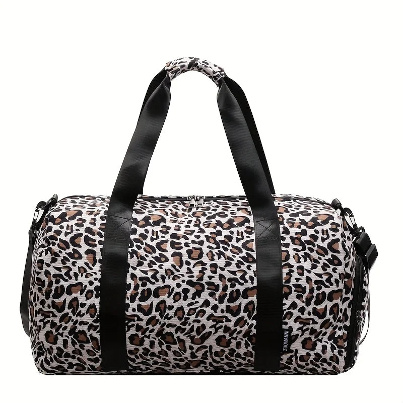 Modische Damen Leopardenmuster Tote Bag – Große Reisetasche Weekender & Overnight Bag mit Schuhfach Kaufschwan® Weiß/Braun