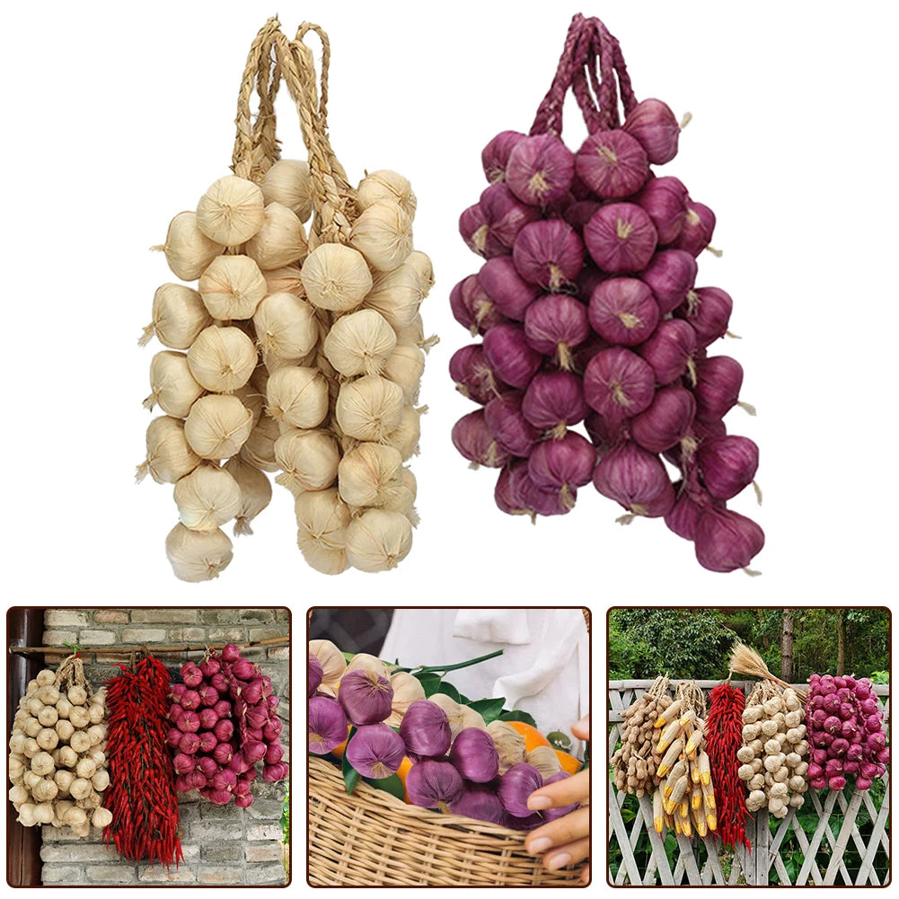 5 Stück Künstliche Knoblauch-Dekoration – Plastik Knoblauchgirlande für Küche, Party, Pub & Restaurant Kaufschwan®