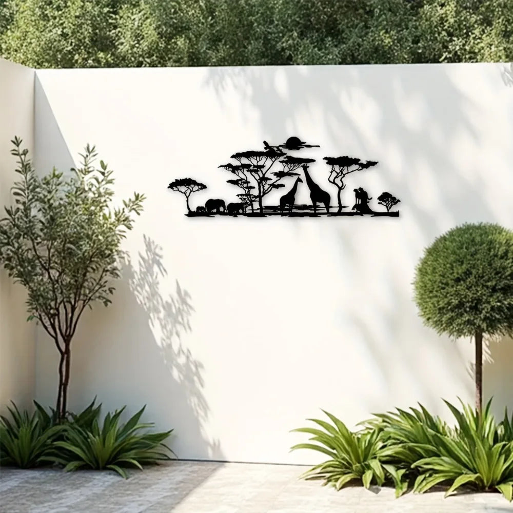 Afrikanische Tier Metall Wanddeko – Elefant, Giraffe, Löwe und Baum Design Kaufschwan®