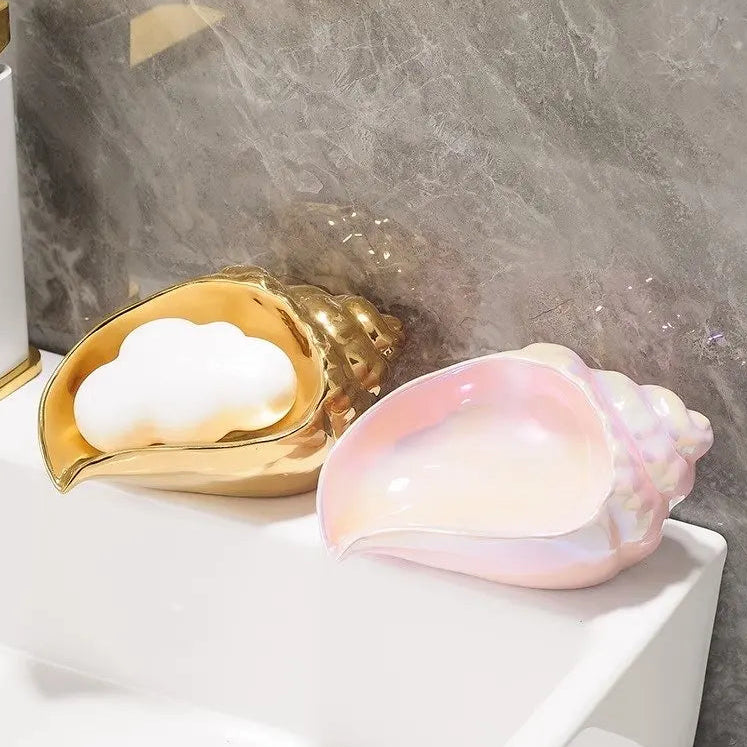 Muschel Keramik-Seifenschale – Stilvoller Seifenhalter mit Abflussdesign für Bad, Waschbecken oder Dusche Kaufschwan®