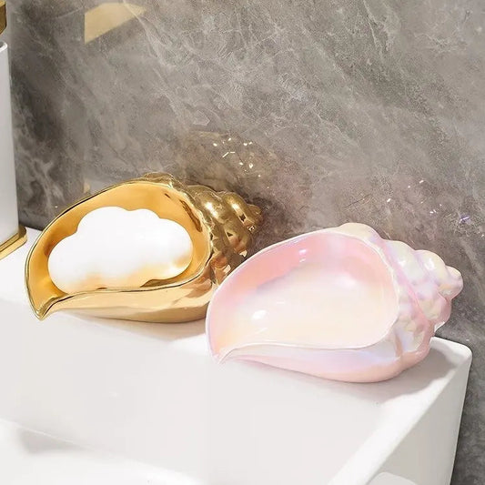 Muschel Keramik-Seifenschale – Stilvoller Seifenhalter mit Abflussdesign für Bad, Waschbecken oder Dusche Kaufschwan®
