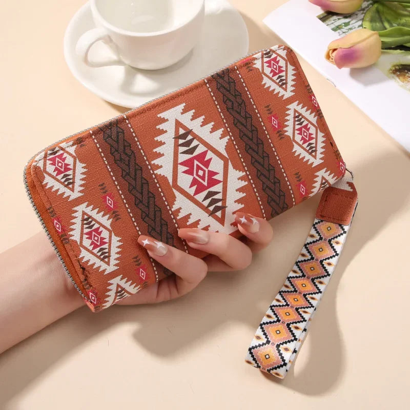 Vintage Damen Langbörse mit Geometrischem Muster – Doppeltes Fach & Große Kapazität | Koreanischer Stil Handy & Münzgeldbörse Kaufschwan®