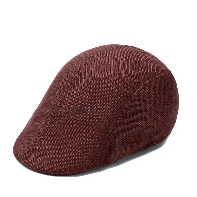 Herren Baumwoll-Leinen Barett Baseballcap | Frühling & Herbst Britische Retro Cap | Atmungsaktive Maler Kappe Mode Accessoire Kaufschwan® Rotbraun Einheitsgröße