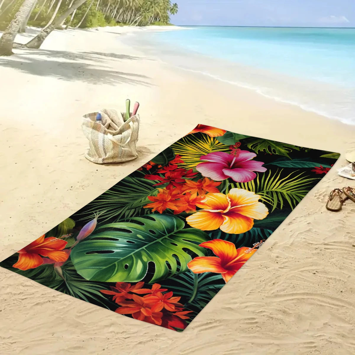 Tropisches Blumen Strandtuch – Schnell Trocknendes & Saugfähiges Mikrofaser Handtuch | Leichtes Reisehandtuch für Sport, Yoga, Schwimmen & Camping Kaufschwan®