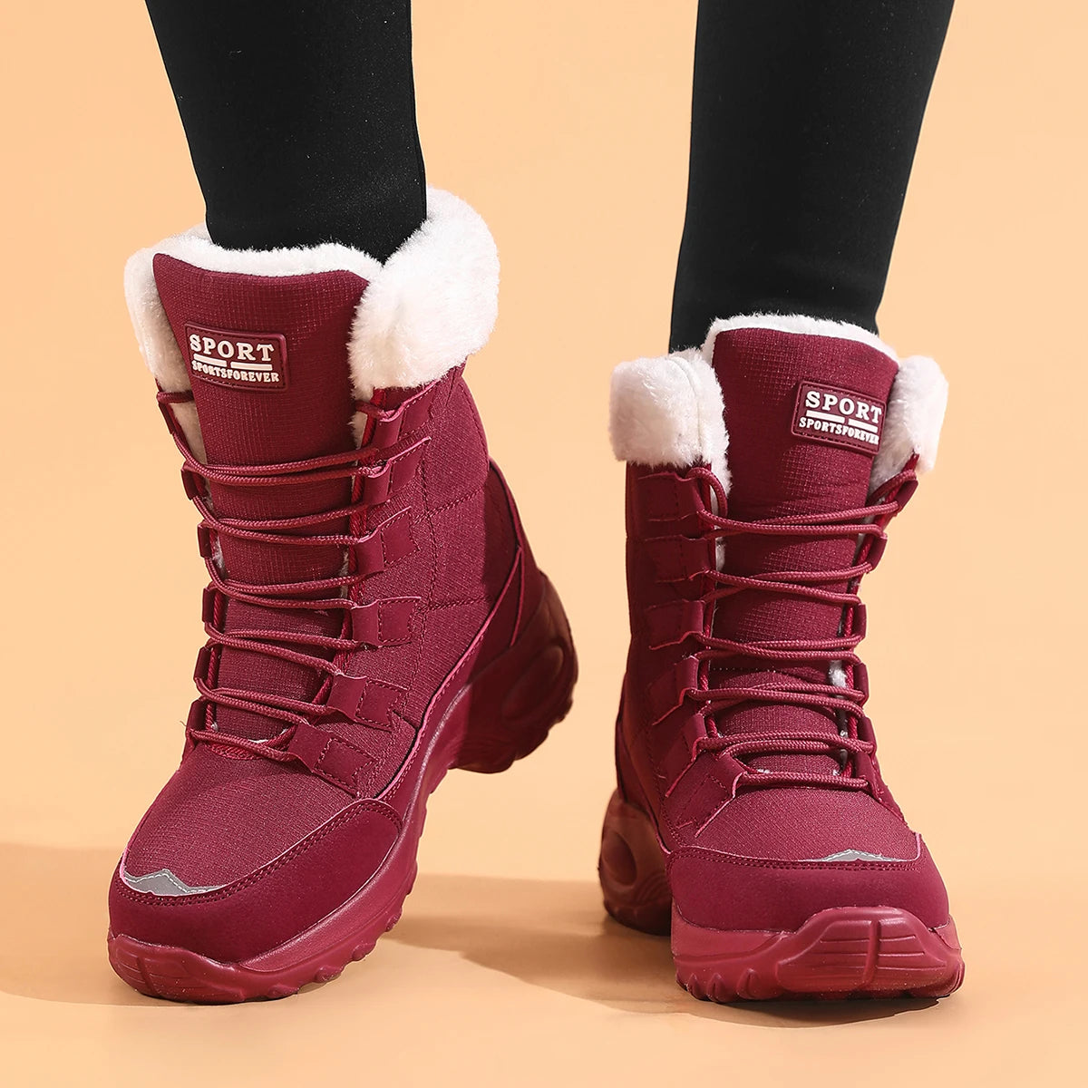 Damen Winter Schneestiefel – Wasserdichte Mittelhohe Stiefel | Hochwertige Kunstfell Gefütterte Wanderstiefel für Damen Kaufschwan® Rot 36