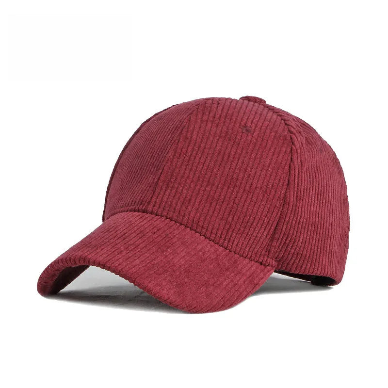 Cord Baseballkappe | Damen & Herren Baumwolle Einfarbige Baseballcap | Herbst Warm Hip Hop Snapback Baseballcap Kaufschwan® Weinrot