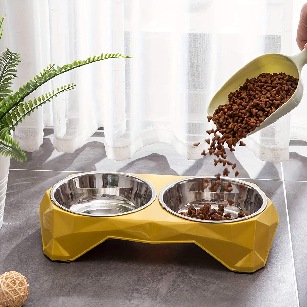 Edelstahl Doppelnapf für Hunde & Katzen – Moderne Futterstation mit Diamantmuster Kaufschwan®