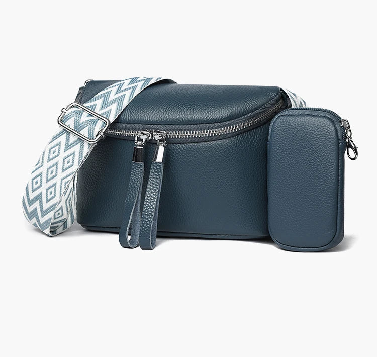 Damen Brusttasche – Hochwertige Rindsleder Crossbody, Gürteltasche & Handtasche mit Kleiner Geldbörse Kaufschwan® Blau