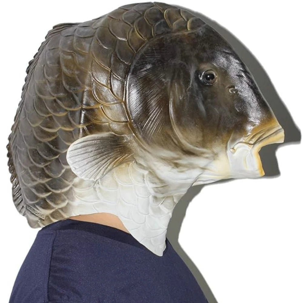 Fischkopf Maske Lustiges Tier – Schwarzer Karpfen Latex Maske für Halloween, Geburtstag, Tier Cosplay & Scherzartikel Kaufschwan®