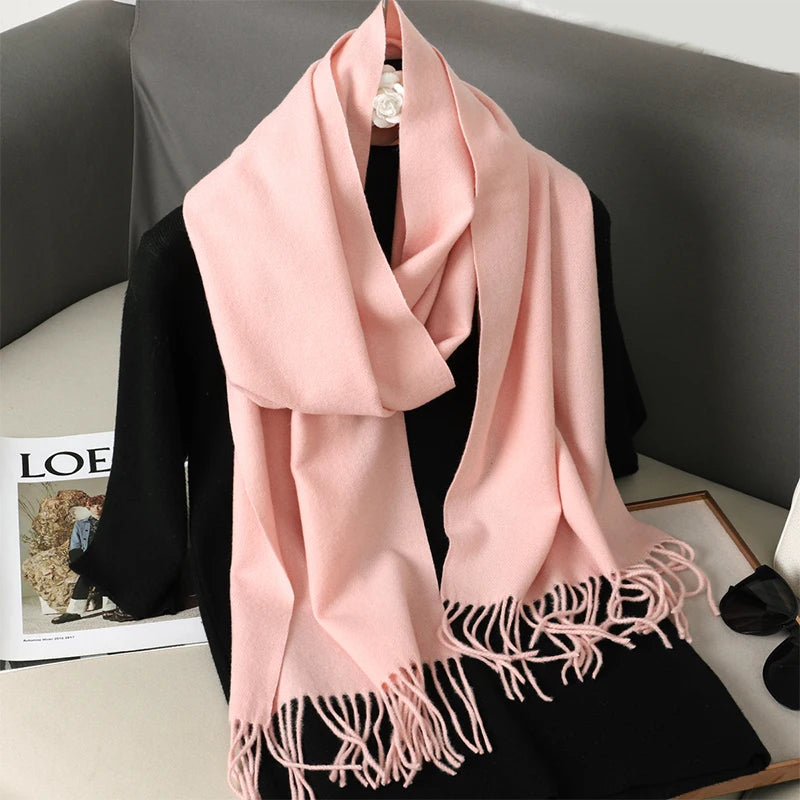 Bunte Winter Schals für Damen | Langer Kaschmir-Optik Wärmeschal | Einfarbig Hijab, Umschlagtuch & Pashmina Kopftuch