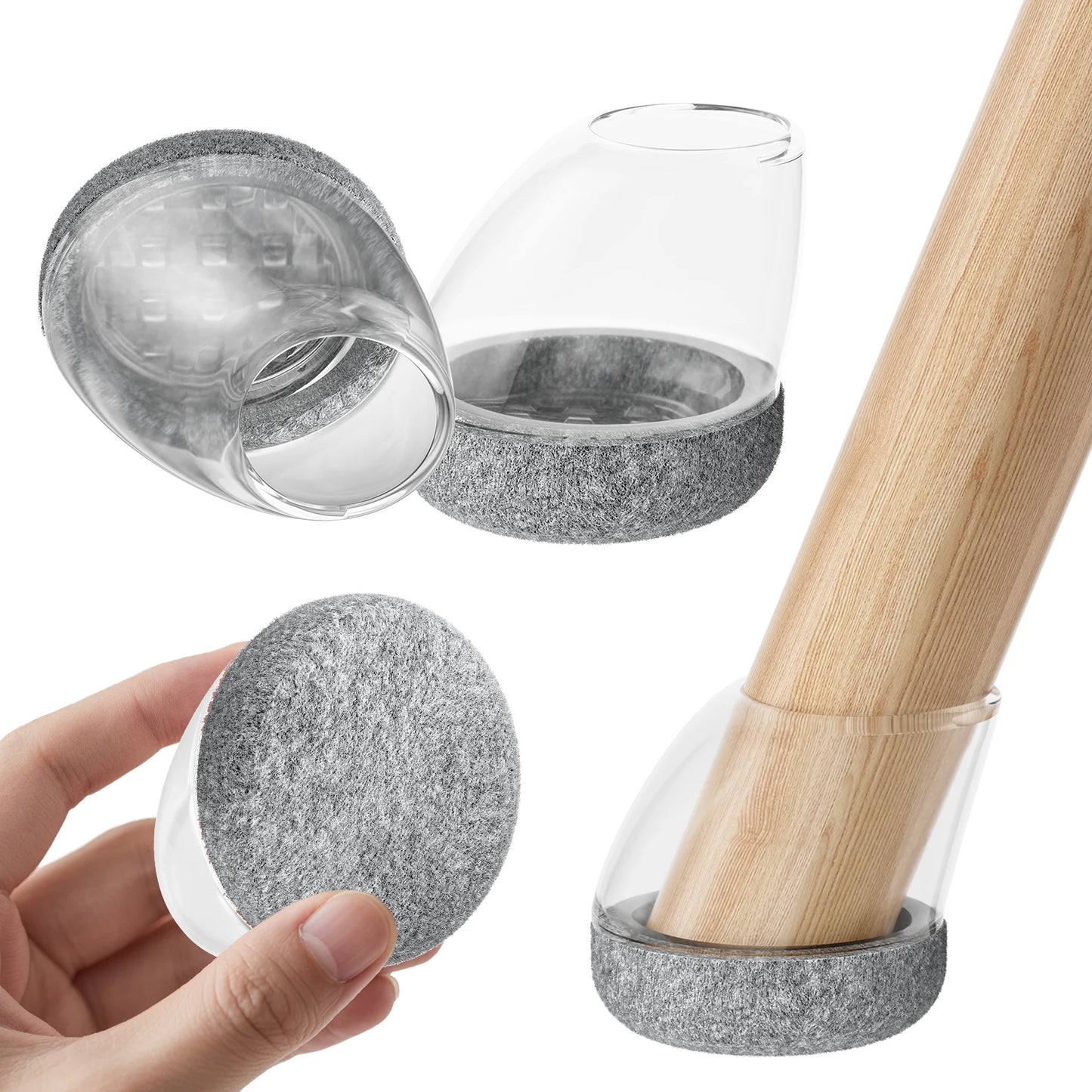 16 Stück Silikon Stuhlbein Schützer – Runde Filz Möbelkappen für 15°–25° Geneigte Stuhlbeine | Schutz für Holzböden Kaufschwan® Grau - 14-19mm