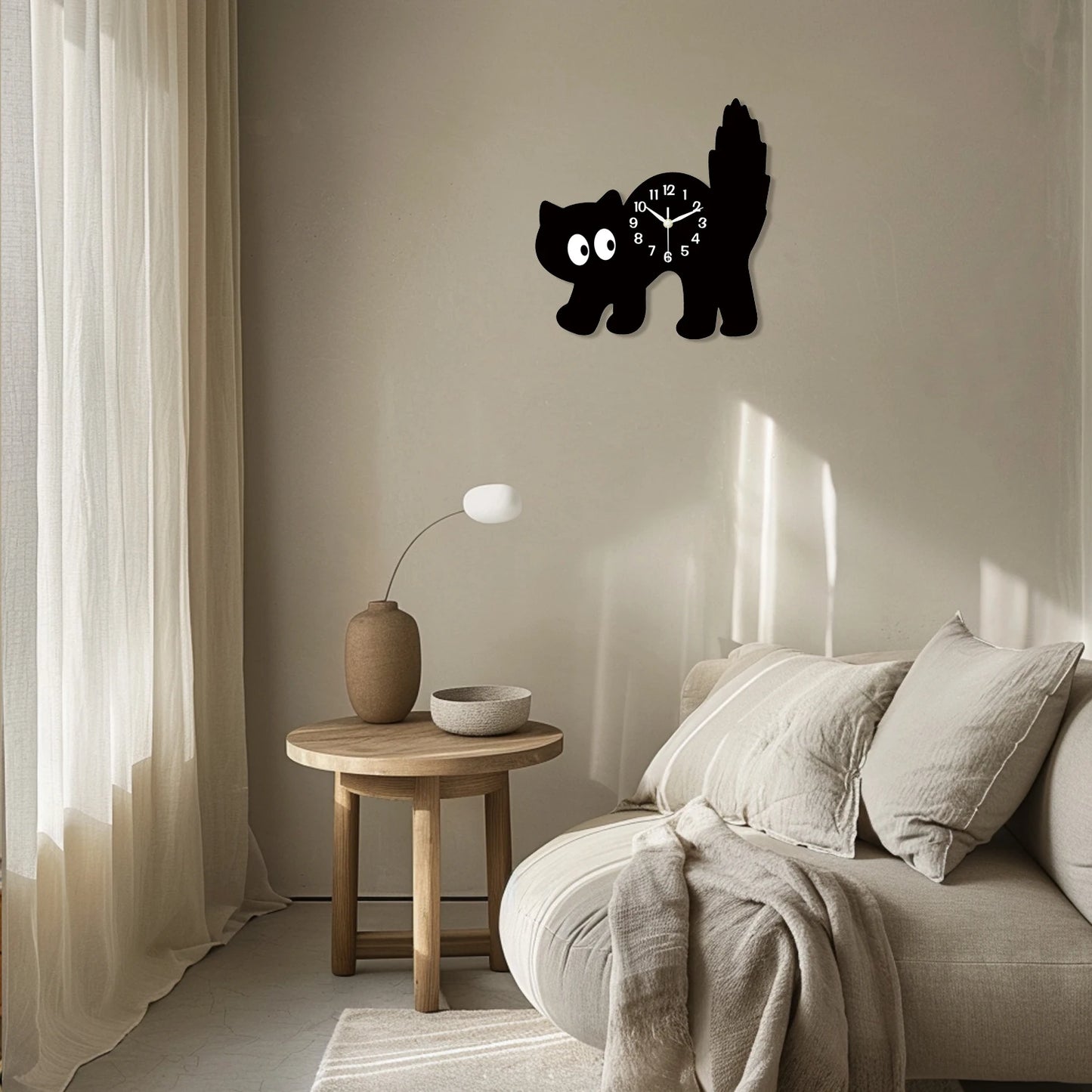 Niedliche Schwarze Katze Holz Wanduhr – Leise Quarz Deko Uhr Kaufschwan®