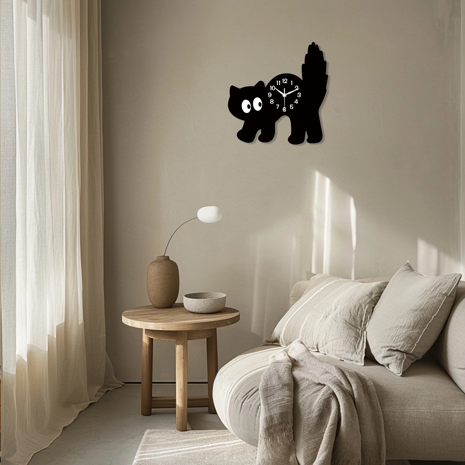 Niedliche Schwarze Katze Holz Wanduhr – Leise Quarz Deko Uhr Kaufschwan®