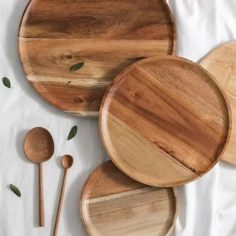 15–25cm Rundes Holztablett aus Naturholz – Snack- & Obstplatte | Kuchen-, Dessert- & Nussschale Tischgeschirr Kaufschwan®