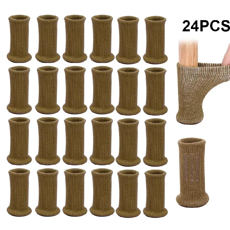 24 Stück Mehrfarbige Gestrickte Silikon Stuhlbein Socken – Anti-Rutsch Möbelbeinüberzüge für Bodenschutz | Verhindern Kratzer & Reduzieren Geräusche Kaufschwan® Khaki