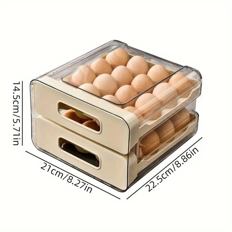 Eier Aufbewahrungsbox – 2-Lagiger Schubladen Kühlschrank Organizer | Große Kunststoff Eierbox für Küche Kaufschwan® Braun