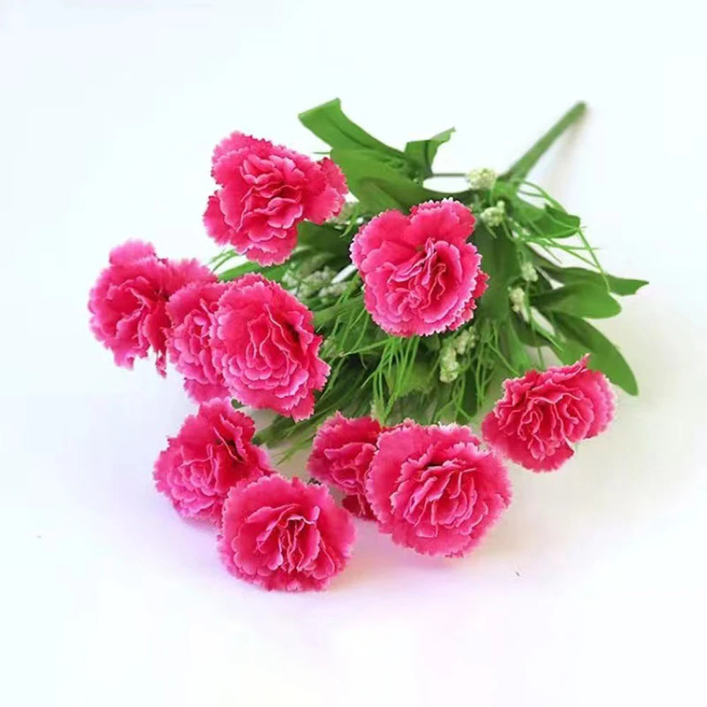1 Strauß Künstliche Nelken – Realistischer Kunststoff-Blumenstrauß für Zuhause, Terrasse, Garten, Party & Hochzeitsdekoration Kaufschwan® Rosenrot