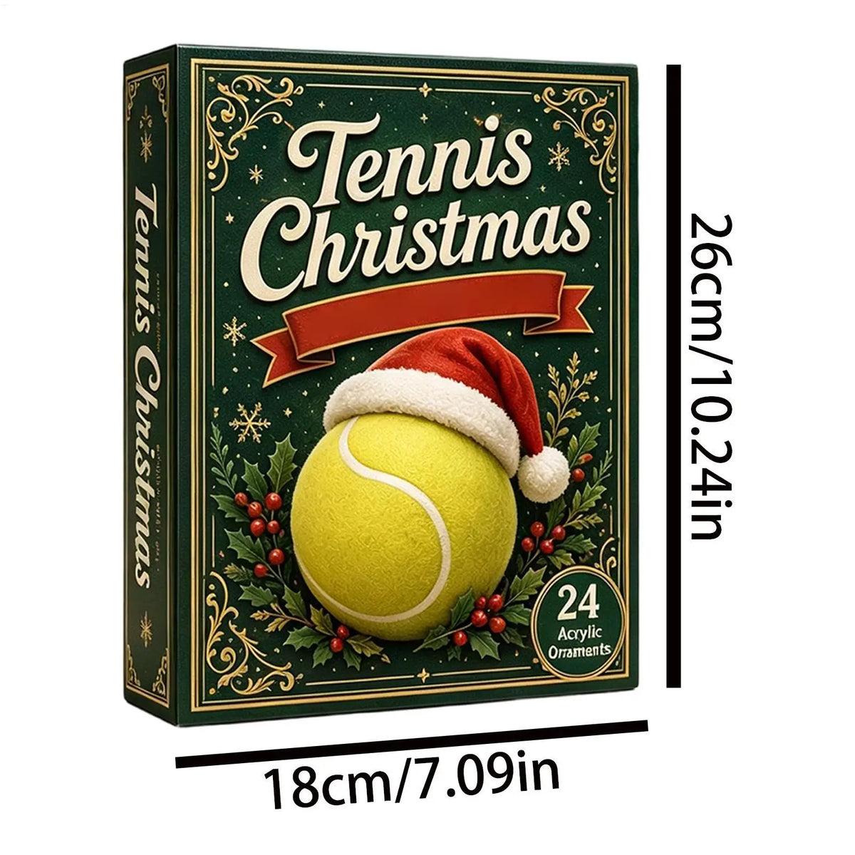 Tennis-Adventskalender – 24-Tage-Weihnachtskalender mit 2D-Tennisanhängern aus Acryl für Festtage & Geburtstage