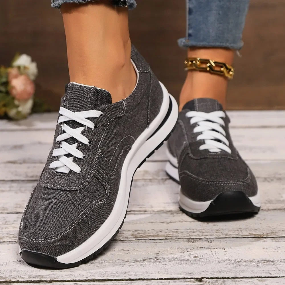 Blaue Damen Plateau-Sneaker – Modische Schnürschuhe mit Dicker Sohle | Bequeme Freizeit-Sneaker in Übergrößen bis 43 Kaufschwan®