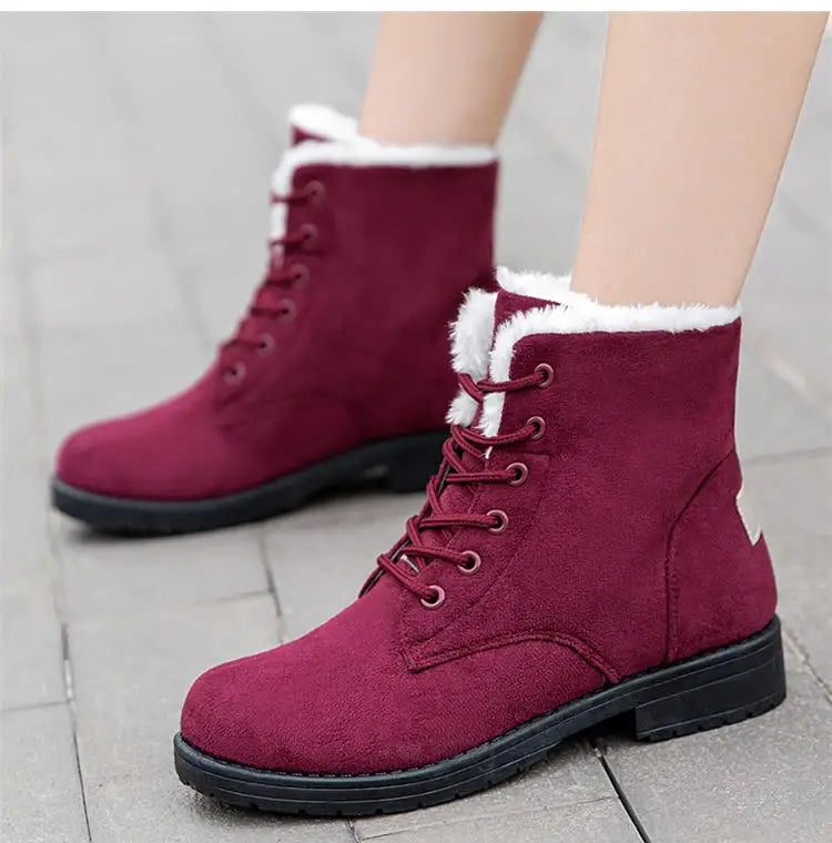 Damen Schneestiefel – Flache Plateau Winter Schuhe | Warme Kunstfell Gefütterte Plüsch Stiefel für Damen | Bequeme Winter Schuhe Kaufschwan®