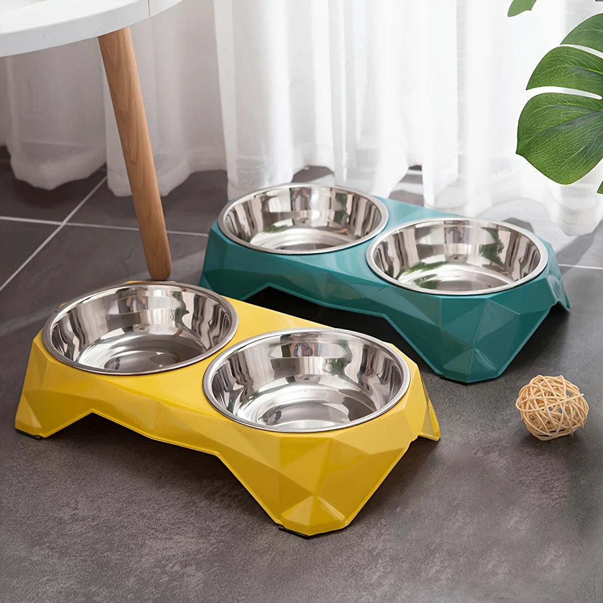 Edelstahl Doppelnapf für Hunde & Katzen – Moderne Futterstation mit Diamantmuster Kaufschwan®