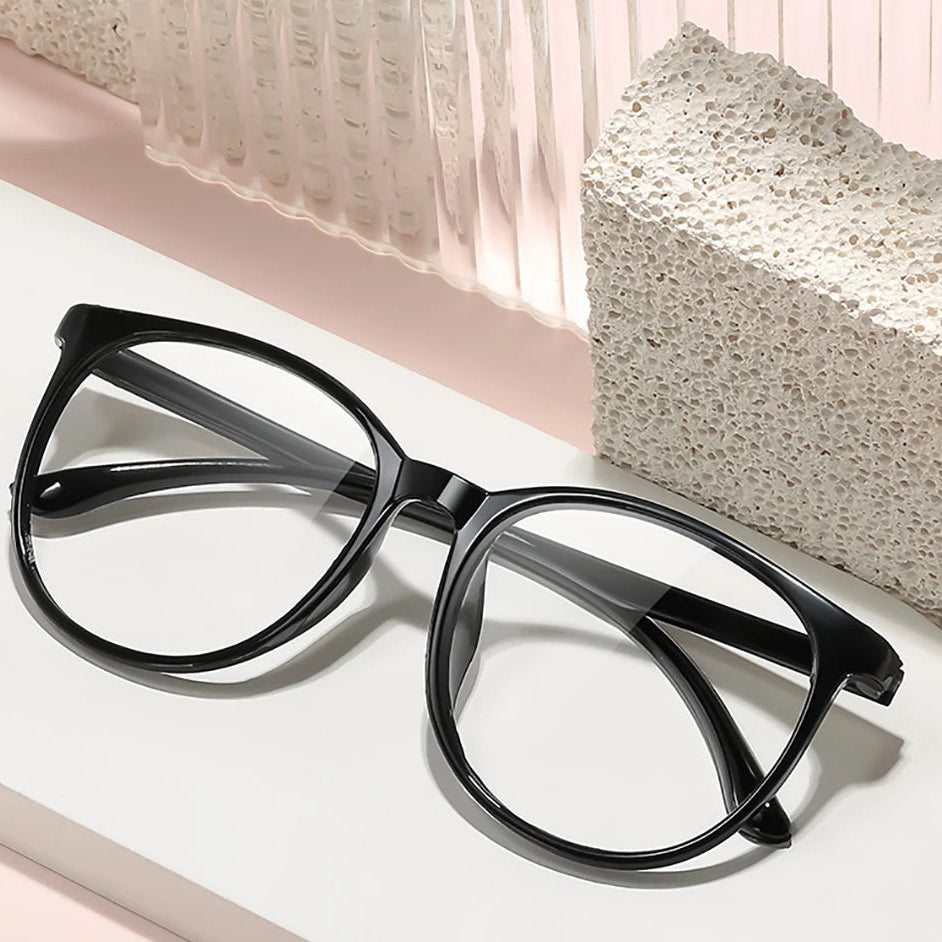 Transparente Große Damenbrille – Runde Anti-Blau-Licht Computerbrille | Flache Optische Gläser für Augenschutz & Alltag Kaufschwan®