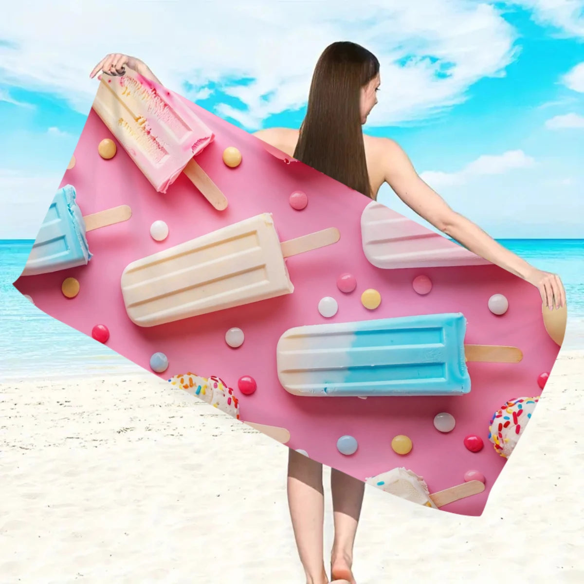 Strandtuch mit Eiscreme-Motiv – Schnell Trocknendes & Saugfähiges Mikrofaser Handtuch | Lustiges Sommer Handtuch für Reisen, Sport & Yoga Kaufschwan®